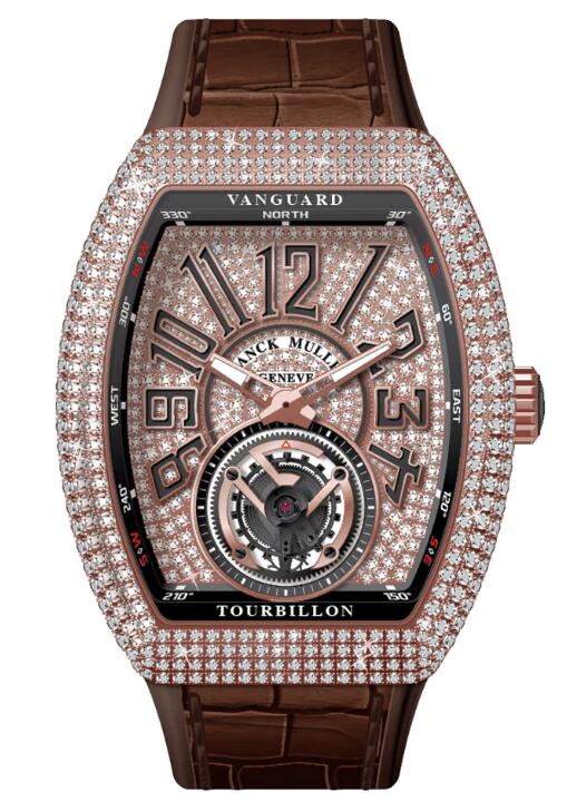 Best FRANCK MULLER Vanguard Tourbillon Rose Gold White Diamonds Case and Dial - Brown V 41 T D CD (BN) (5N) (DIAM NR 5N) Replica Watch